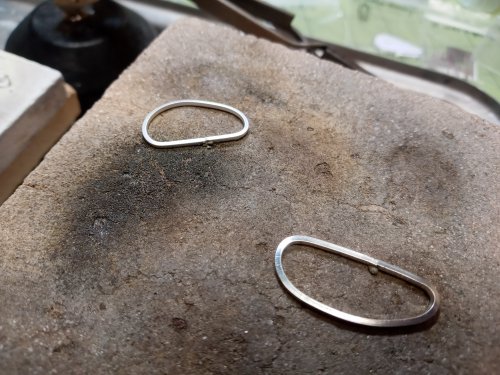 Judy Larson's Twelve Drummers Drumming Earrings - , Holiday Designs, Butane Torch, Soldering, Solder, Shape each ring into an oval